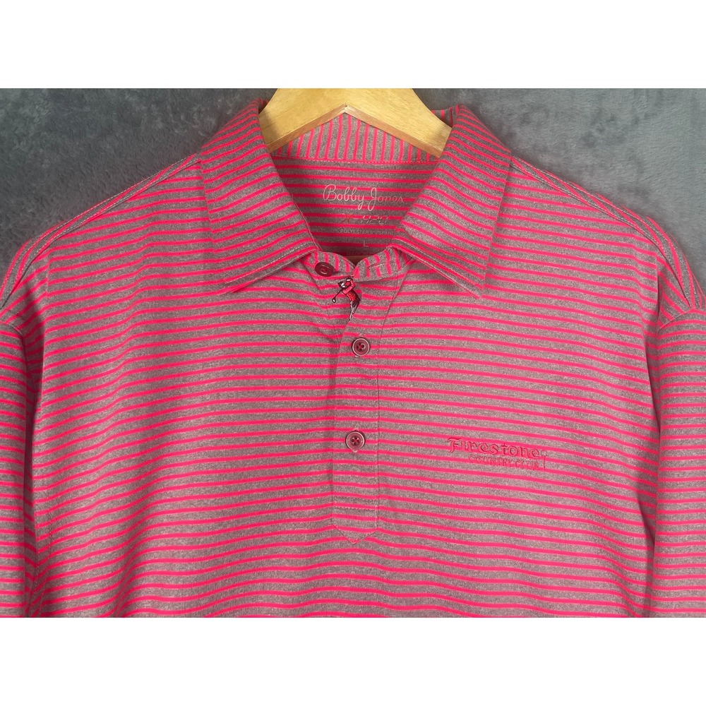 Bobby Jones X-H2O Mens Large Pink Grey Striped Firestone Country Club Golf Polo